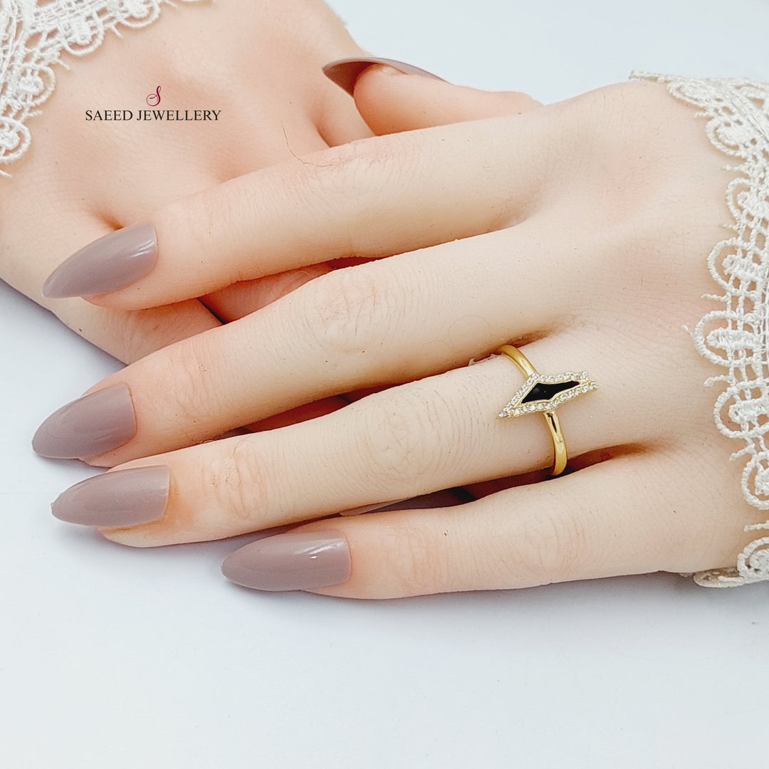 18K Gold Enameled & Zircon Studded Palestine Ring by Saeed Jewelry - Image 2