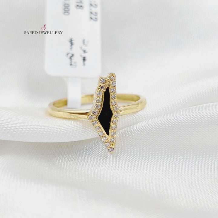 18K Gold Enameled & Zircon Studded Palestine Ring by Saeed Jewelry - Image 3