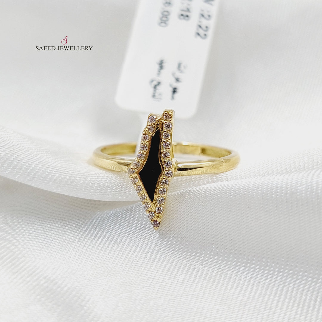 18K Gold Enameled & Zircon Studded Palestine Ring by Saeed Jewelry - Image 4