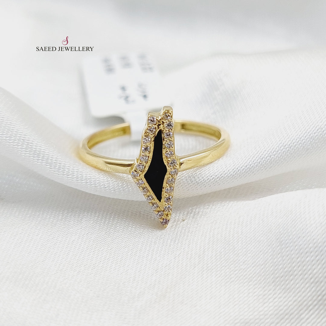 18K Gold Enameled & Zircon Studded Palestine Ring by Saeed Jewelry - Image 1