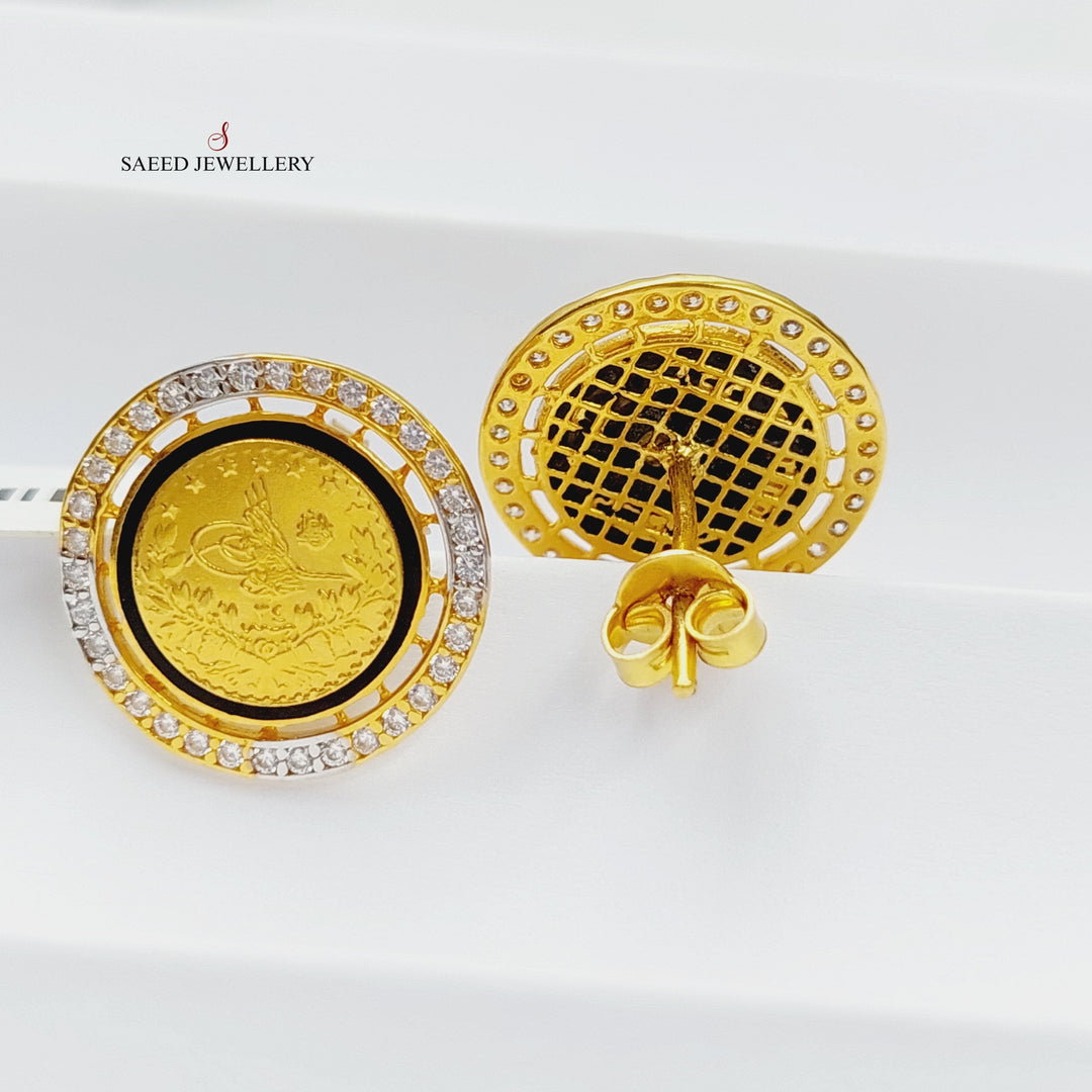 21K Gold Enameled & Zircon Studded Rashadi Earrings by Saeed Jewelry - Image 1