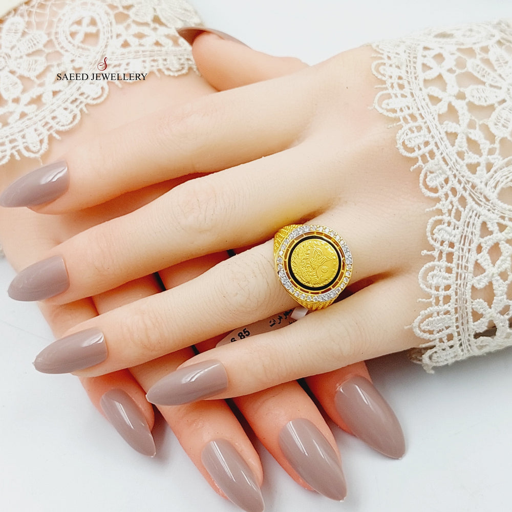 21K Gold Enameled & Zircon Studded Rashadi Ring by Saeed Jewelry - Image 2