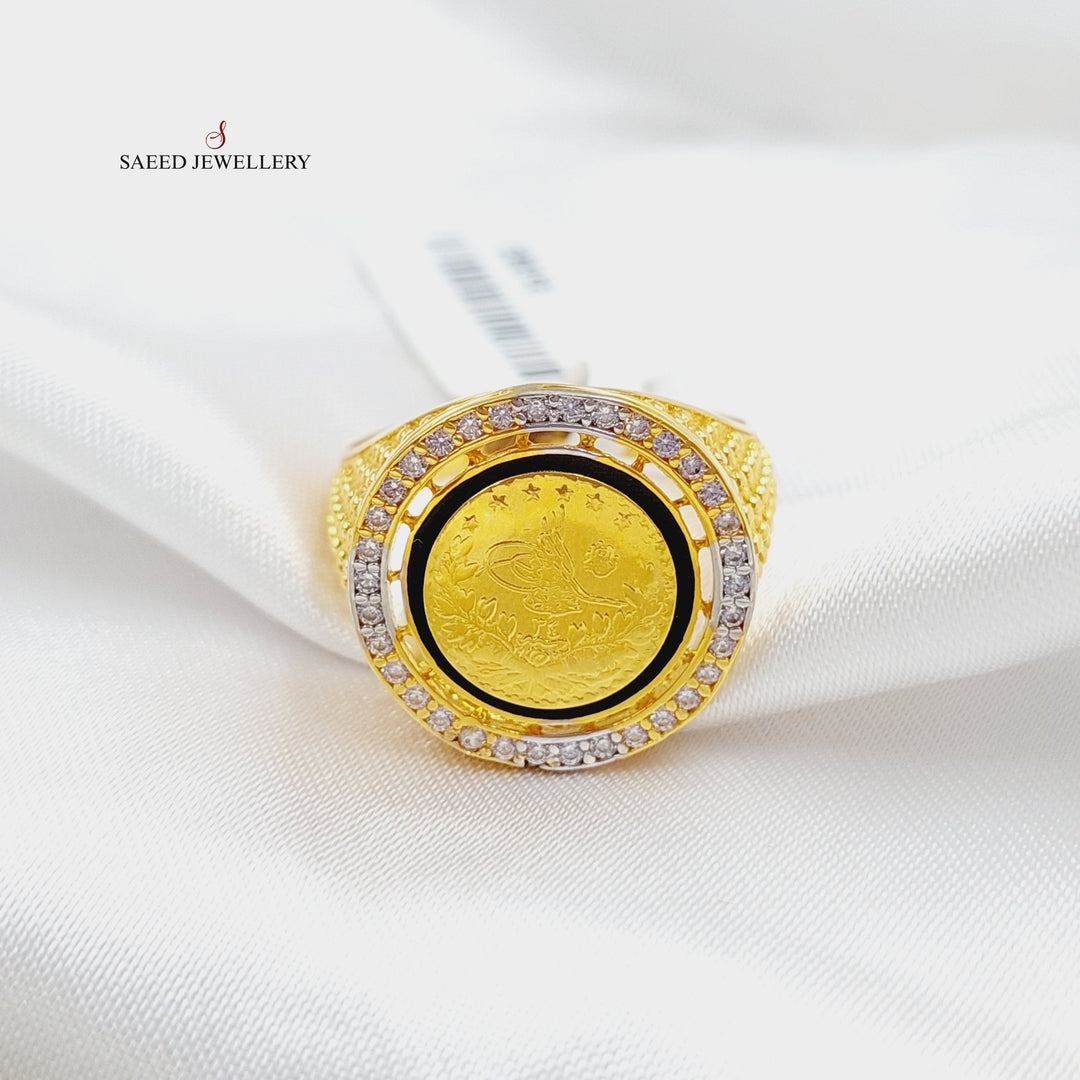 21K Gold Enameled & Zircon Studded Rashadi Ring by Saeed Jewelry - Image 1