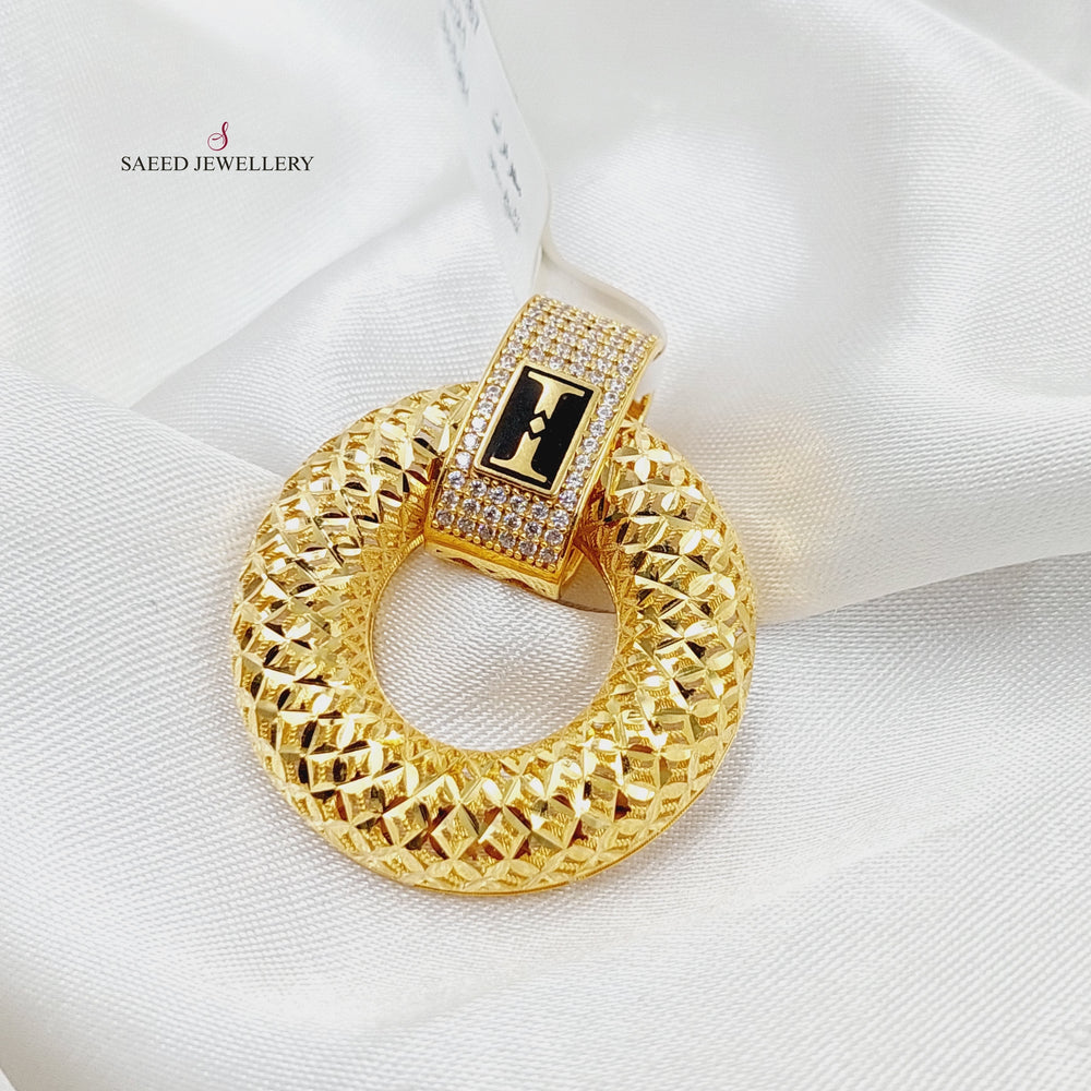21K Gold Enameled & Zircon Studded Rounded Pendant by Saeed Jewelry - Image 2
