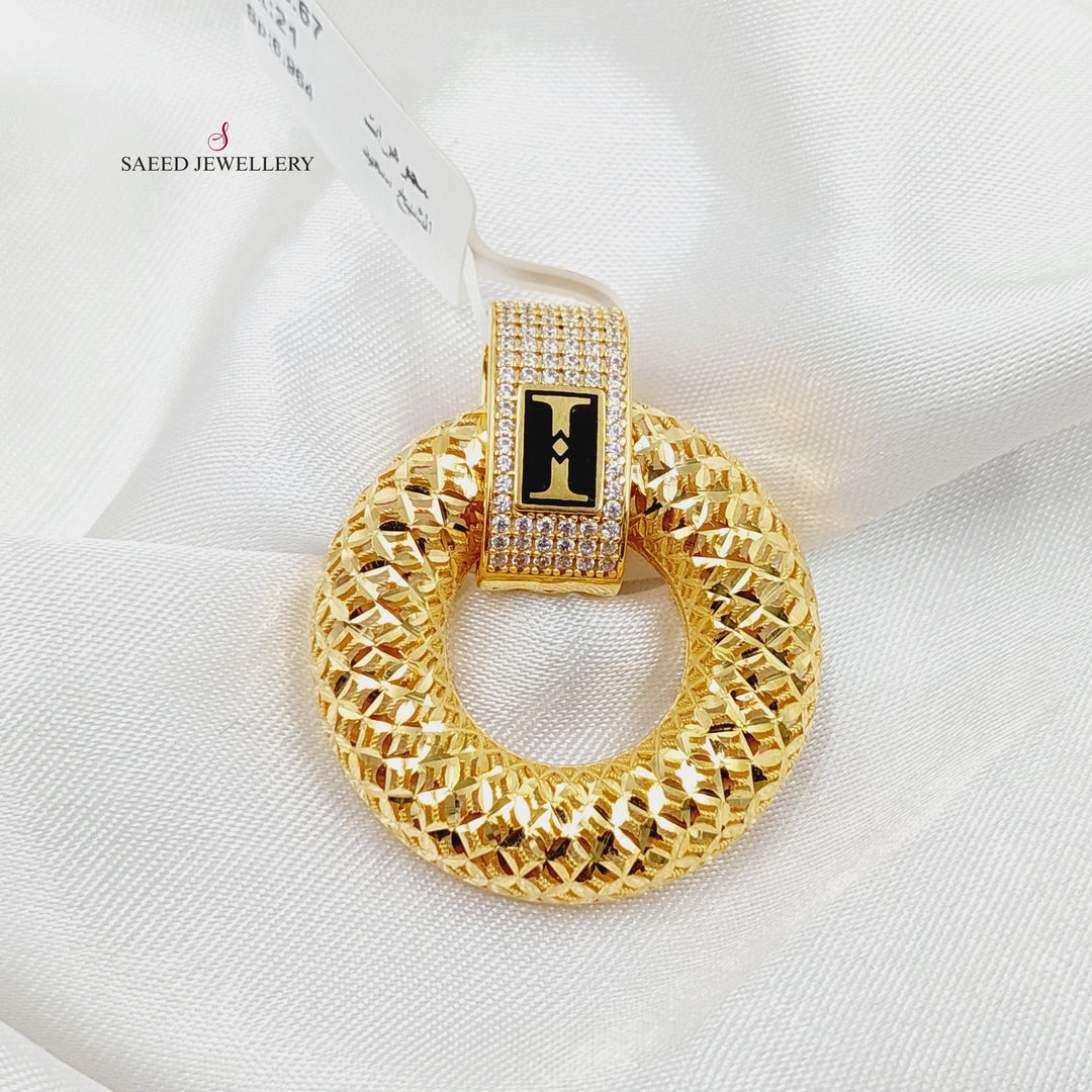 21K Gold Enameled & Zircon Studded Rounded Pendant by Saeed Jewelry - Image 1