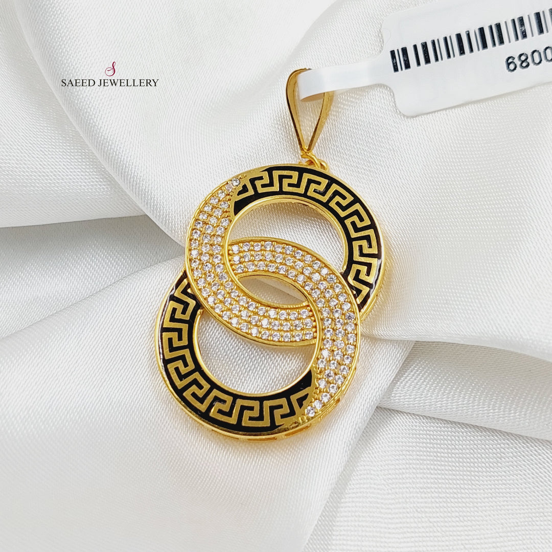 21K Gold Enameled & Zircon Studded Rounded Pendant by Saeed Jewelry - Image 4