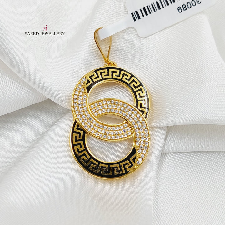 21K Gold Enameled & Zircon Studded Rounded Pendant by Saeed Jewelry - Image 5