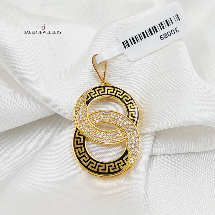 21K Gold Enameled & Zircon Studded Rounded Pendant by Saeed Jewelry - Image 1