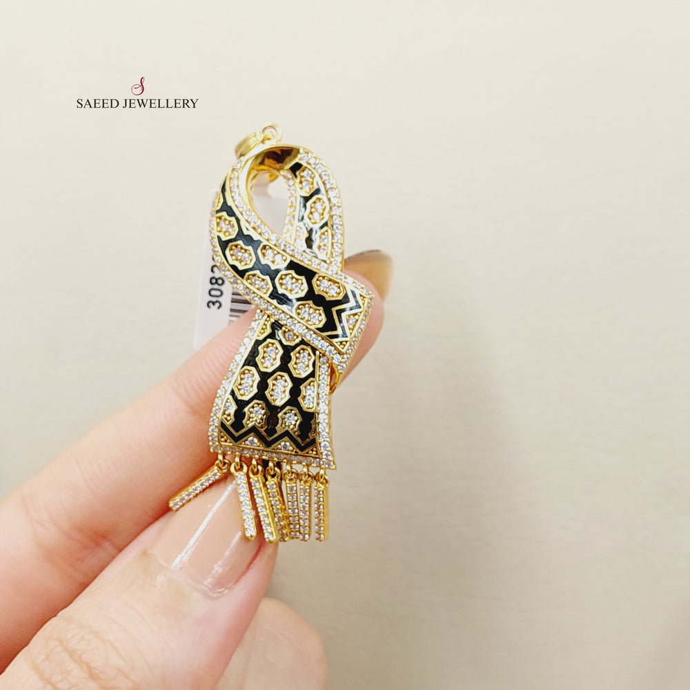 21K Gold Enameled & Zircon Studded Scarf Pendant by Saeed Jewelry - Image 2
