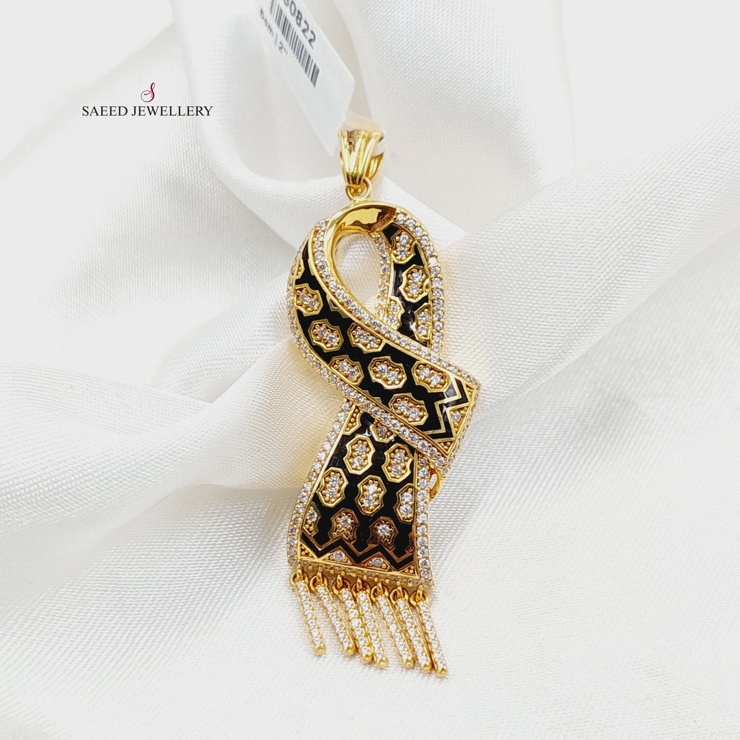 21K Gold Enameled & Zircon Studded Scarf Pendant by Saeed Jewelry - Image 3