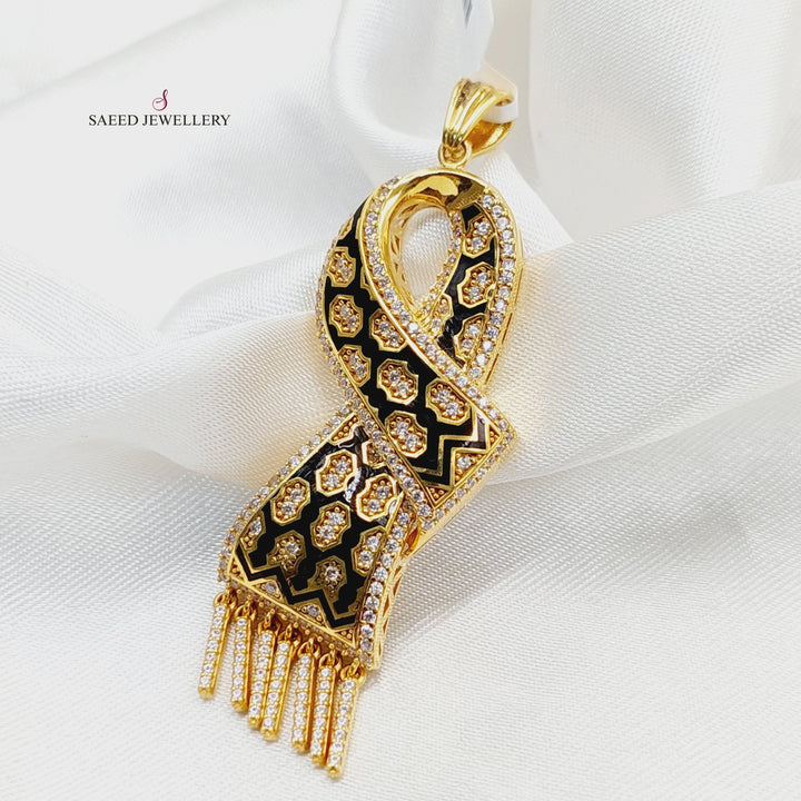 21K Gold Enameled & Zircon Studded Scarf Pendant by Saeed Jewelry - Image 4
