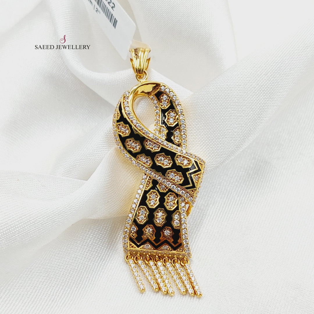 21K Gold Enameled & Zircon Studded Scarf Pendant by Saeed Jewelry - Image 5