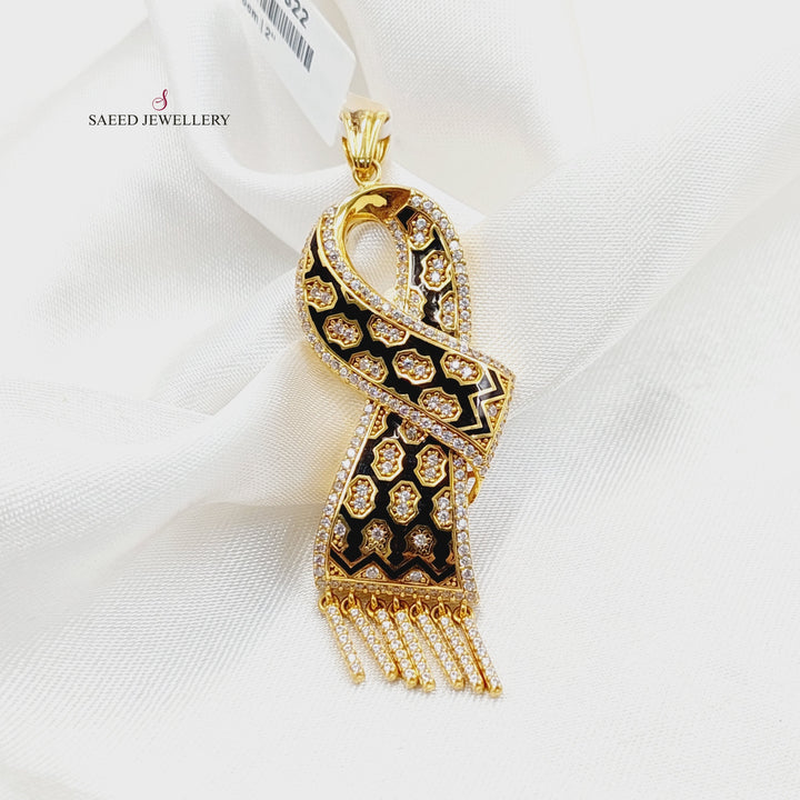 21K Gold Enameled & Zircon Studded Scarf Pendant by Saeed Jewelry - Image 1