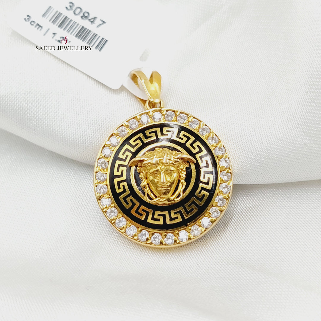 Enameled &amp;amp; Zircon Studded Virna Pendant  Made of 21K Yellow Gold by Saeed Jewelry-30947