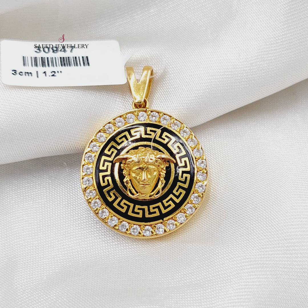 Enameled &amp;amp; Zircon Studded Virna Pendant  Made of 21K Yellow Gold by Saeed Jewelry-30947