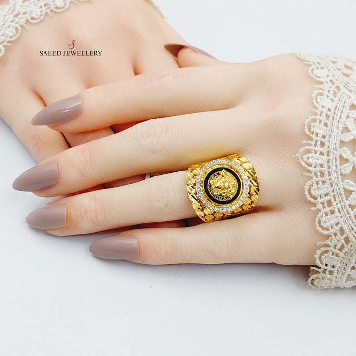 Enameled &amp;amp; Zircon Studded Virna Ring  Made Of 21K Yellow Gold by Saeed Jewelry-30070