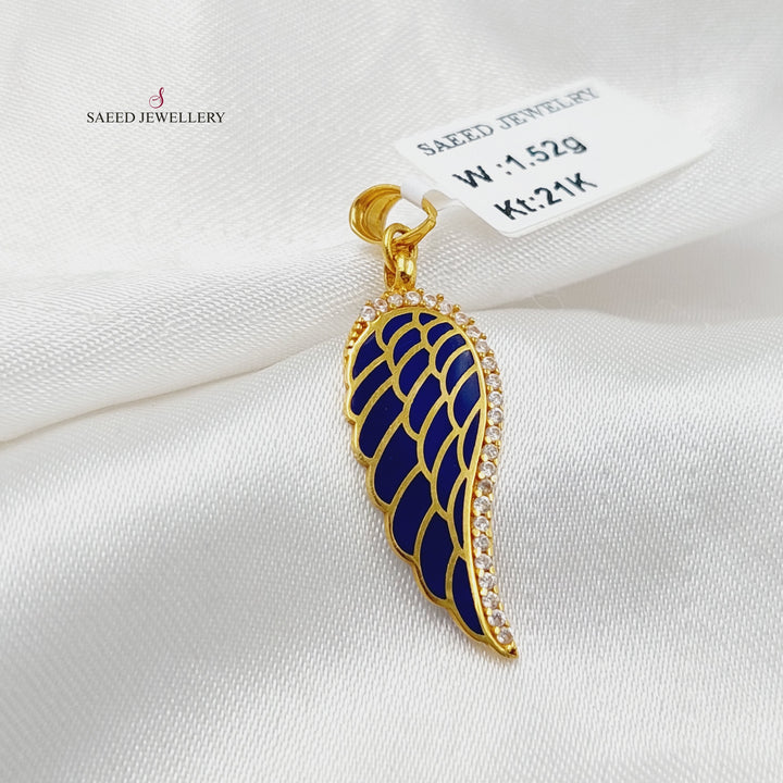 21K Gold Enameled & Zircon Studded Wings Pendant by Saeed Jewelry - Image 4