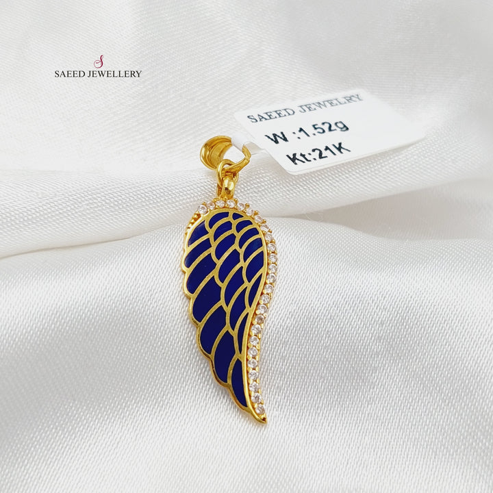 21K Gold Enameled & Zircon Studded Wings Pendant by Saeed Jewelry - Image 1
