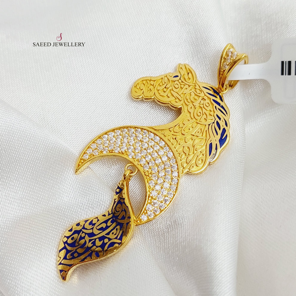 Enameled &amp; Zirconed Horse Pendant Made Of 21K Yellow Gold by Saeed Jewelry-28431
