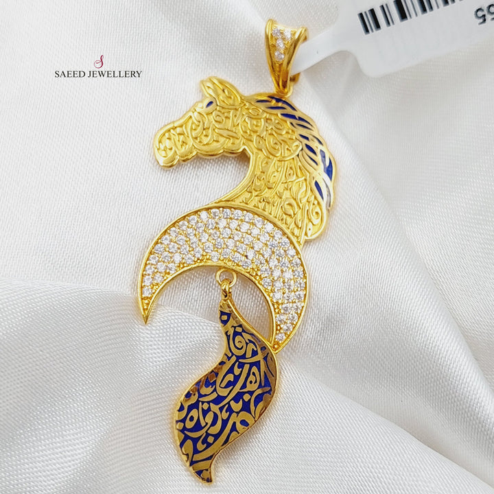 21K Gold Enameled & Zircon Studded Horse Pendant by Saeed Jewelry - Image 1