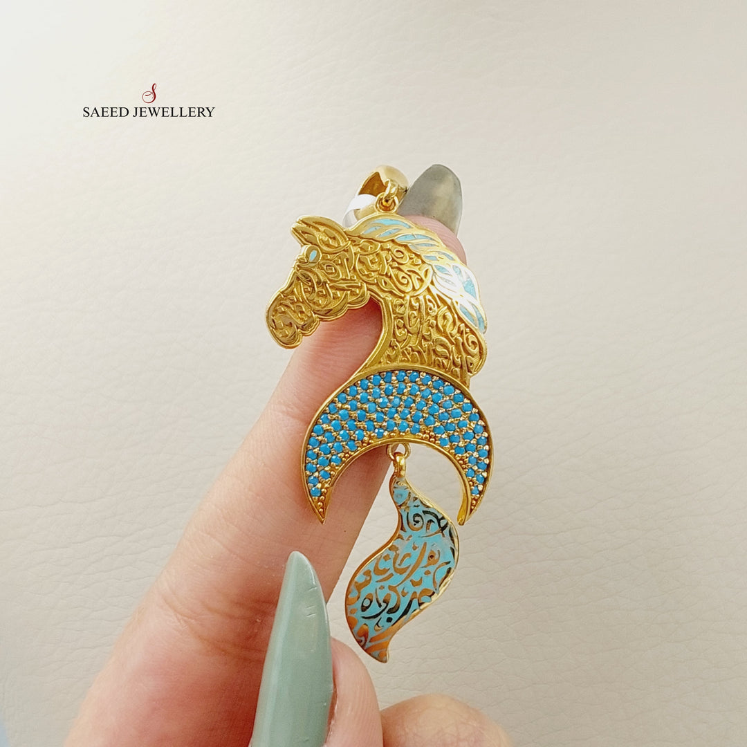 21K Gold Enameled & Zircon Studded Horse Pendant by Saeed Jewelry - Image 2