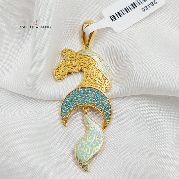 21K Gold Enameled & Zircon Studded Horse Pendant by Saeed Jewelry - Image 4