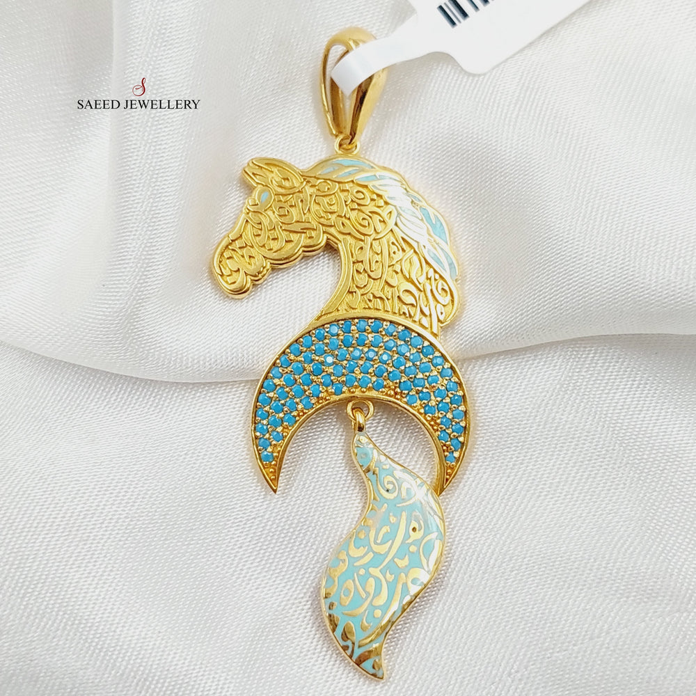 Enameled &amp; Zirconed Horse Pendant Made Of 21K Yellow Gold  by Saeed Jewelry-28485