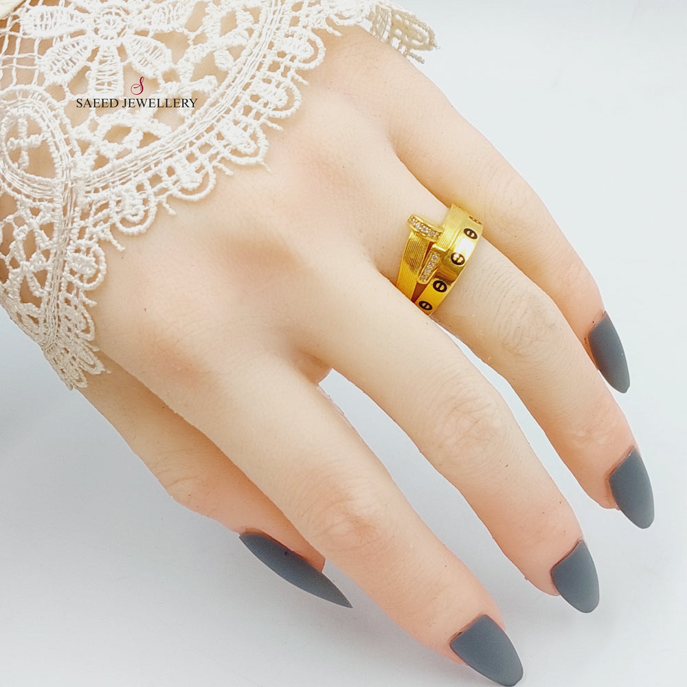 21K Gold Enameled & Zircon Studded Nail Ring by Saeed Jewelry - Image 2