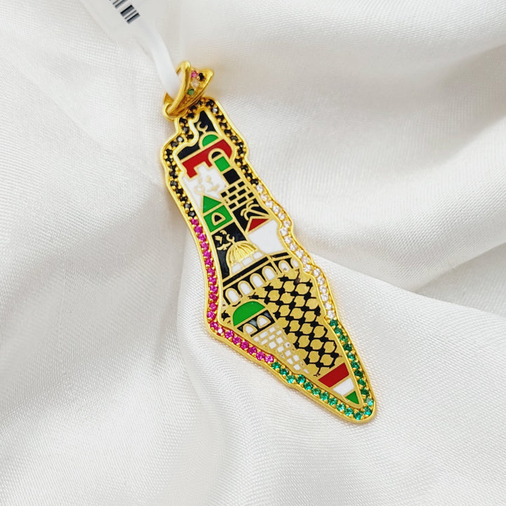 21K Gold Enameled & Zircon Studded Palestine Pendant by Saeed Jewelry - Image 3