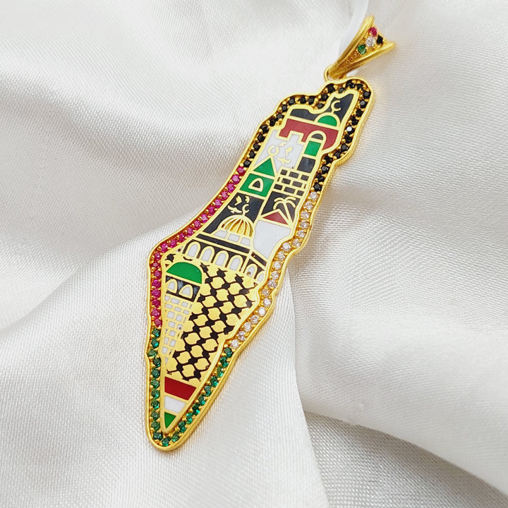 21K Gold Enameled & Zircon Studded Palestine Pendant by Saeed Jewelry - Image 4