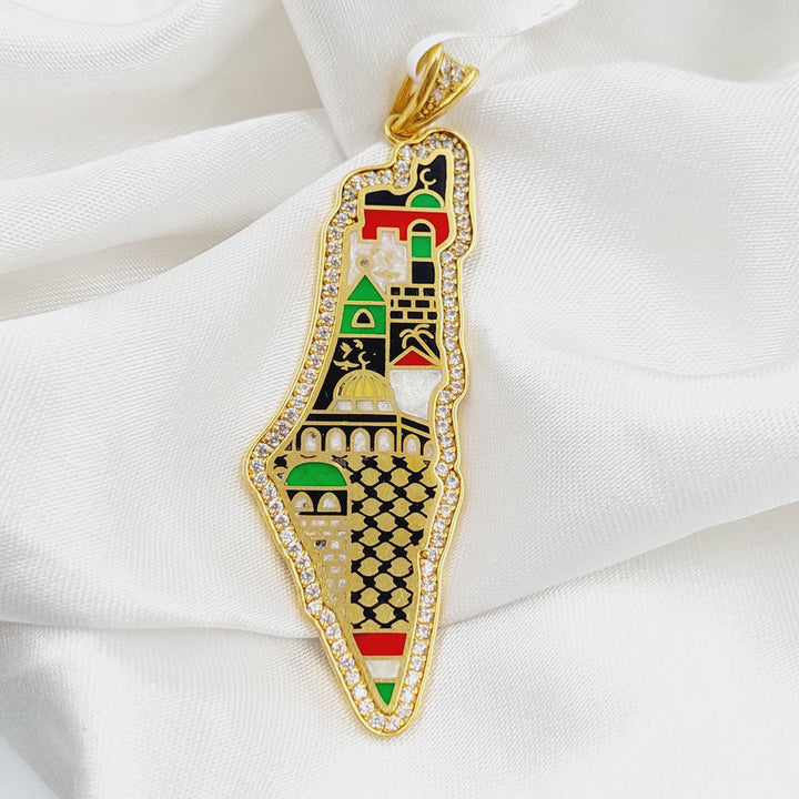 21K Gold Enameled & Zircon Studded Palestine Pendant by Saeed Jewelry - Image 3