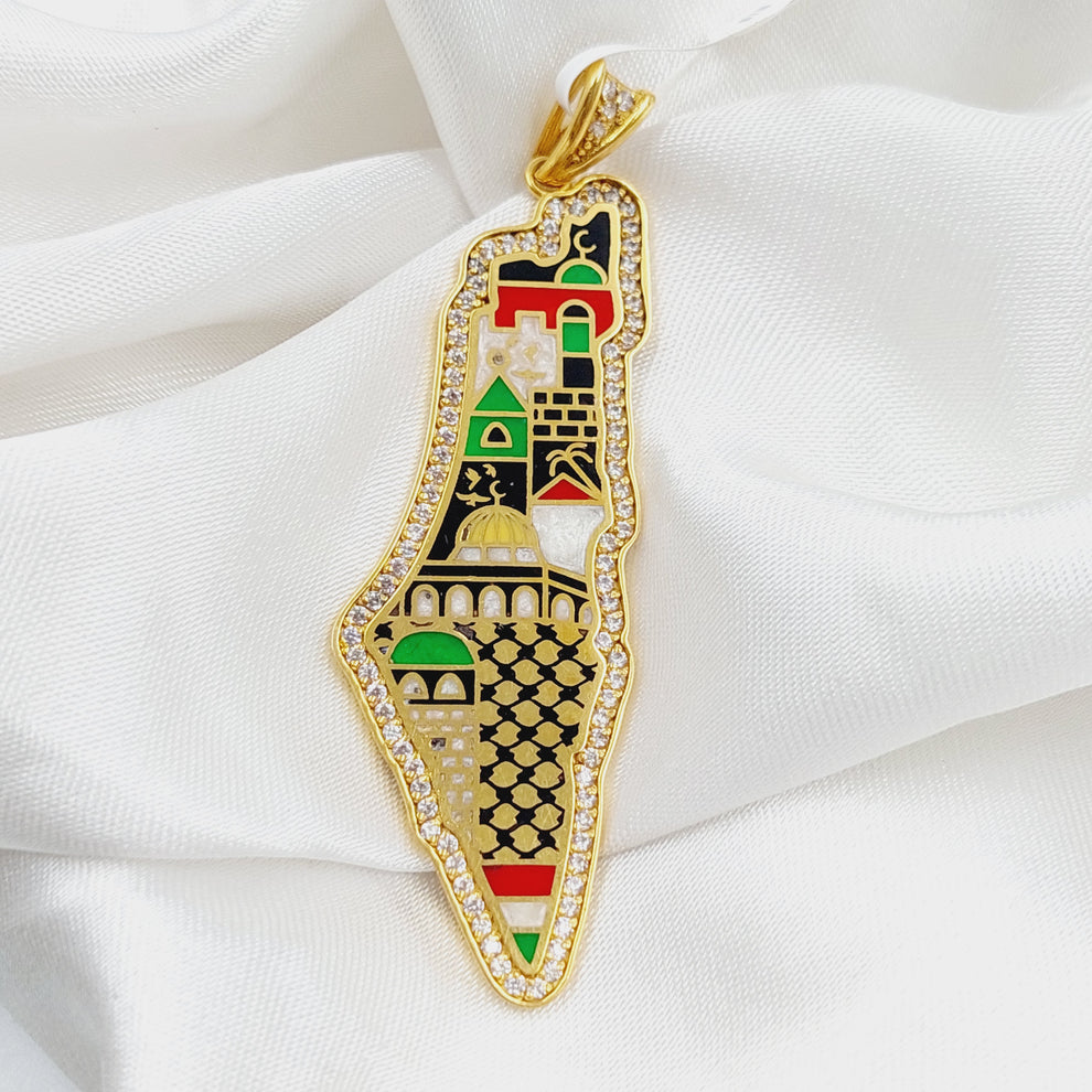 21K Gold Enameled & Zircon Studded Palestine Pendant by Saeed Jewelry - Image 5