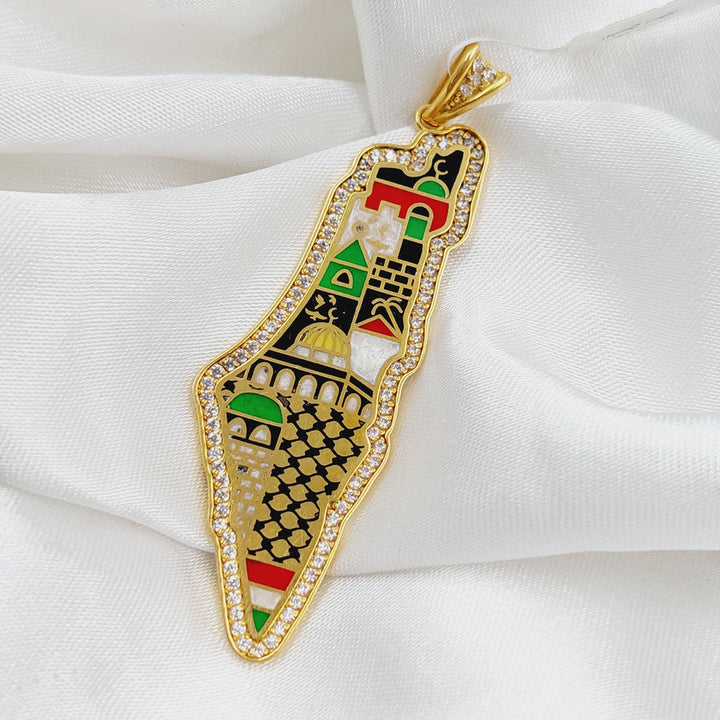 21K Gold Enameled & Zircon Studded Palestine Pendant by Saeed Jewelry - Image 4