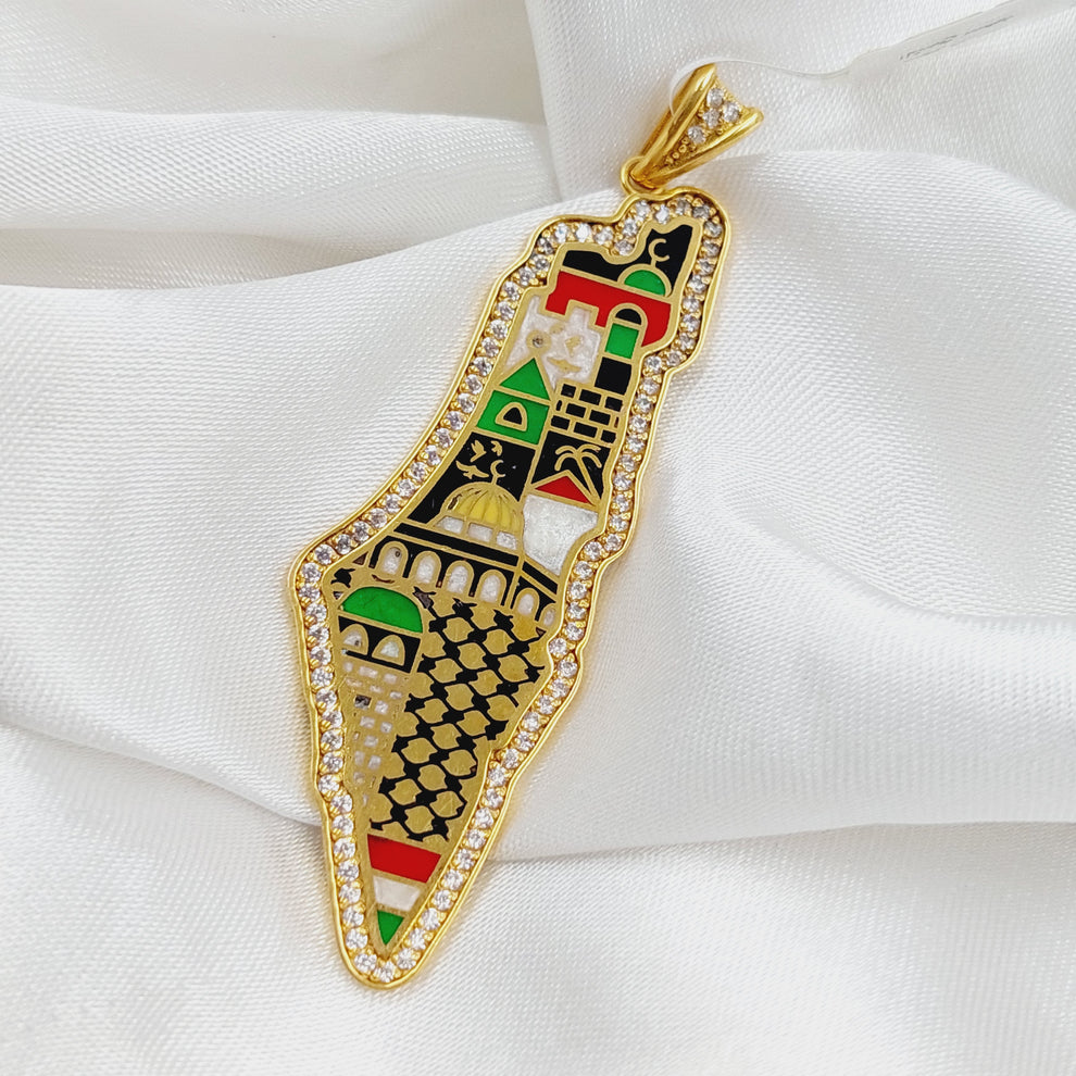 21K Gold Enameled & Zircon Studded Palestine Pendant by Saeed Jewelry - Image 6