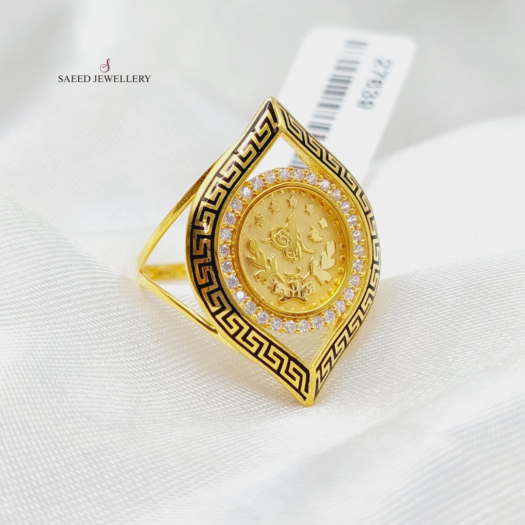 21K Gold Enameled & Zircon Studded Rashadi Ring by Saeed Jewelry - Image 1