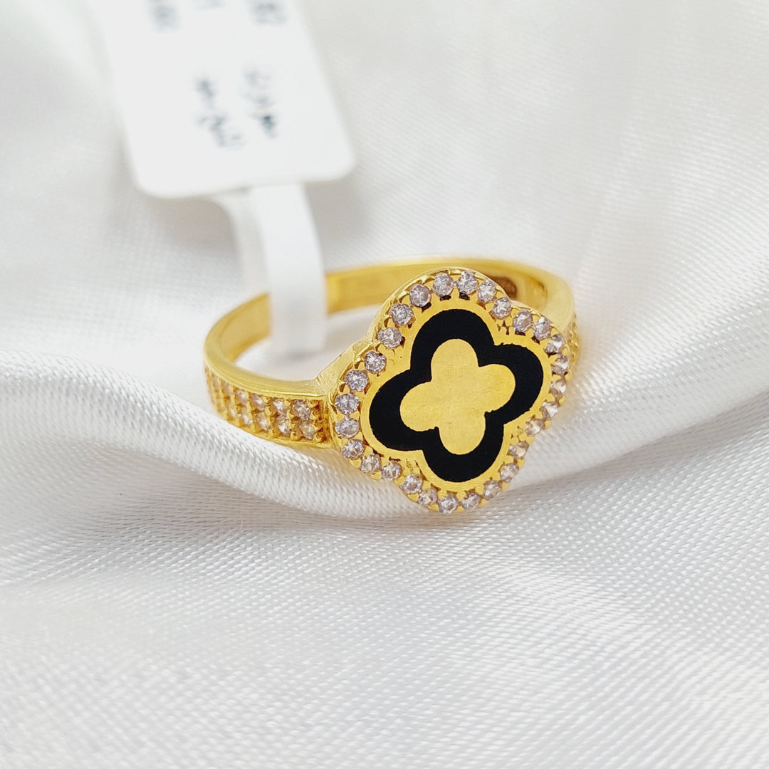 21K Gold Enameled &; Zirconed Clover Ring by Saeed Jewelry - Image 4