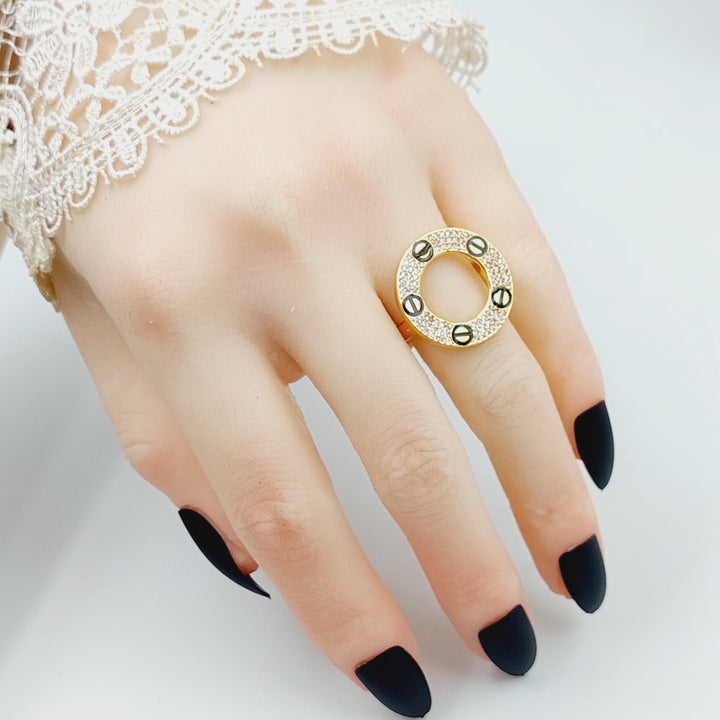 Enameled &amp; Zirconed Rounded Ring Made Of 21K Yellow Gold by Saeed Jewelry-28532