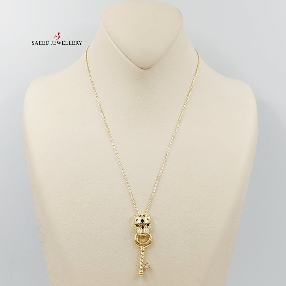 Enameled &amp; Zirconed Tiger Necklace Made Of 18K Yellow Gold by Saeed Jewelry-27749