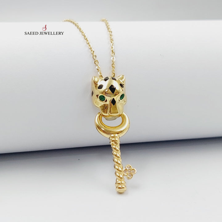Enameled &amp; Zirconed Tiger Necklace Made Of 18K Yellow Gold by Saeed Jewelry-27749