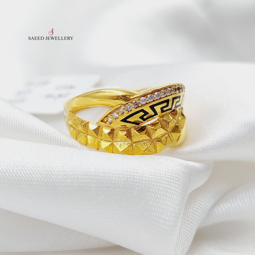 Enameled &amp; Zirconed Triangles Ring Made Of 21K Yellow Gold by Saeed Jewelry-27486