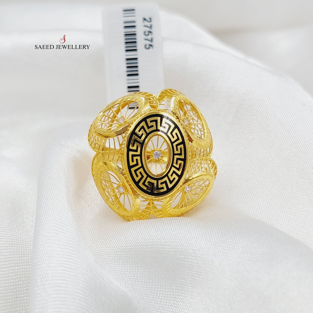 Enameled &amp; Zirconed Virna Ring Made Of 21K Yellow Gold by Saeed Jewelry-27575