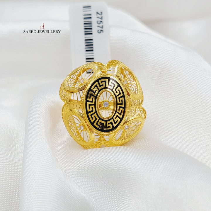 Enameled &amp; Zirconed Virna Ring Made Of 21K Yellow Gold by Saeed Jewelry-27575