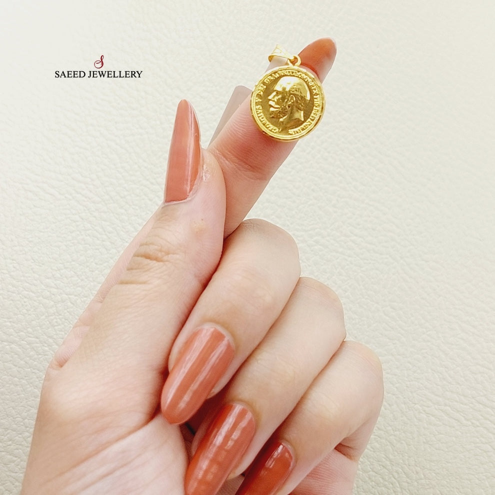 21K Gold English Lira Pendant by Saeed Jewelry - Image 2