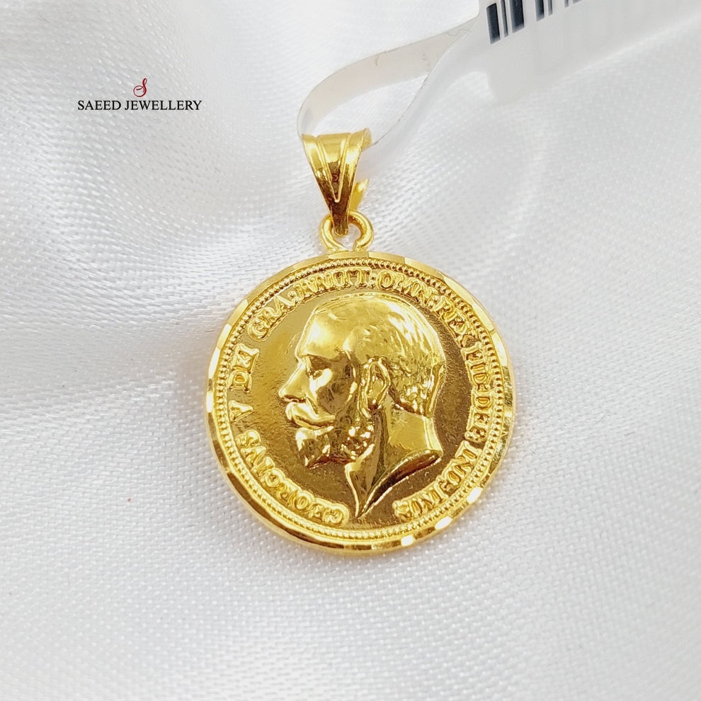 English Lira Pendant Made Of 21K Yellow Gold by Saeed Jewelry-28109