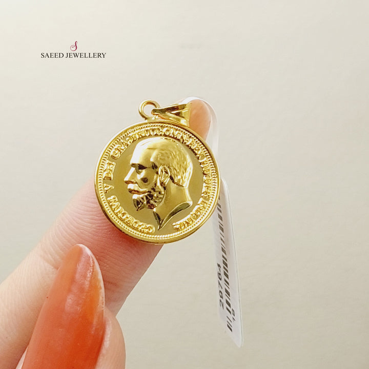 21K Gold English Lira Pendant by Saeed Jewelry - Image 2