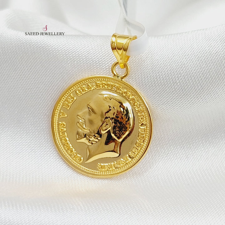 21K Gold English Lira Pendant by Saeed Jewelry - Image 3