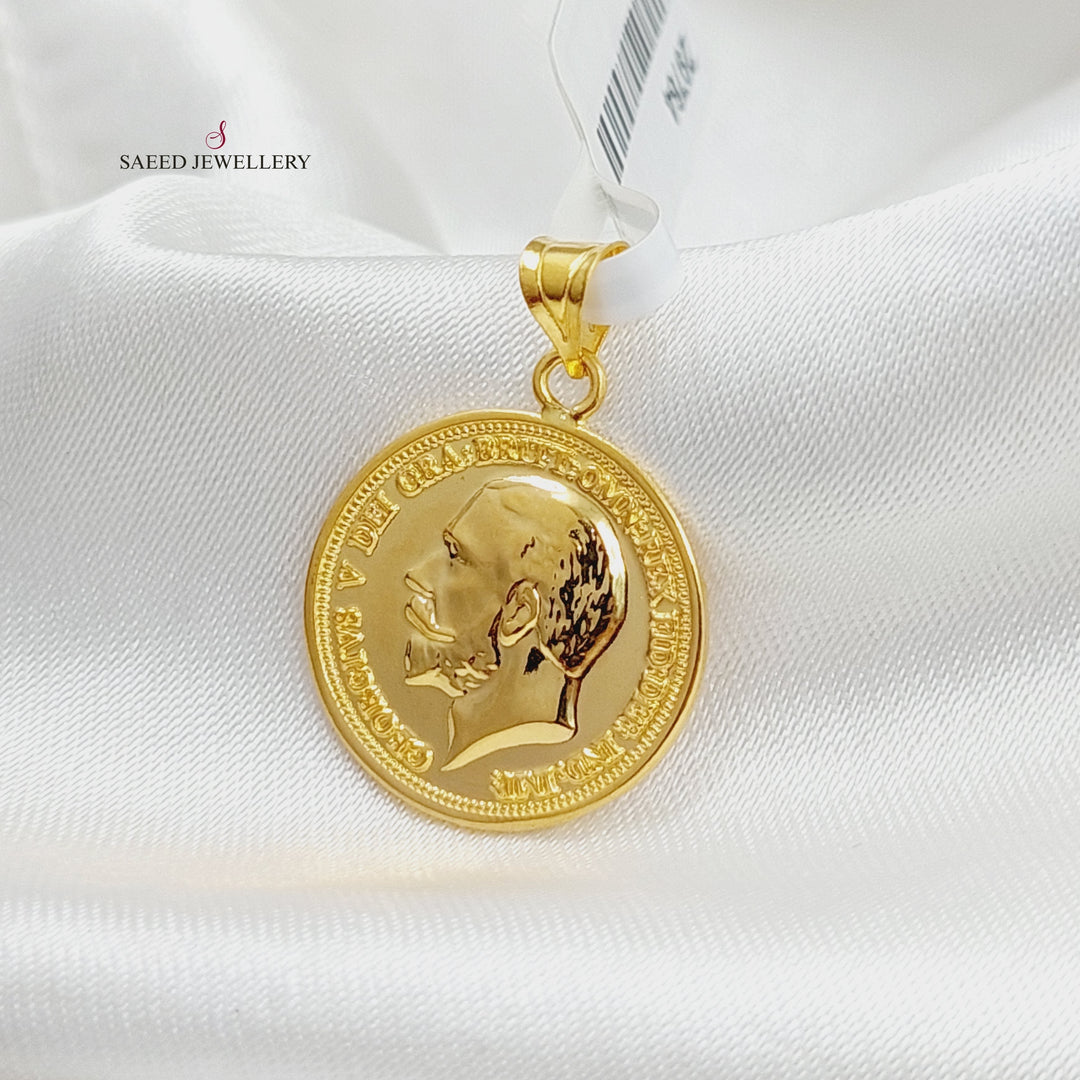 21K Gold English Lira Pendant by Saeed Jewelry - Image 4