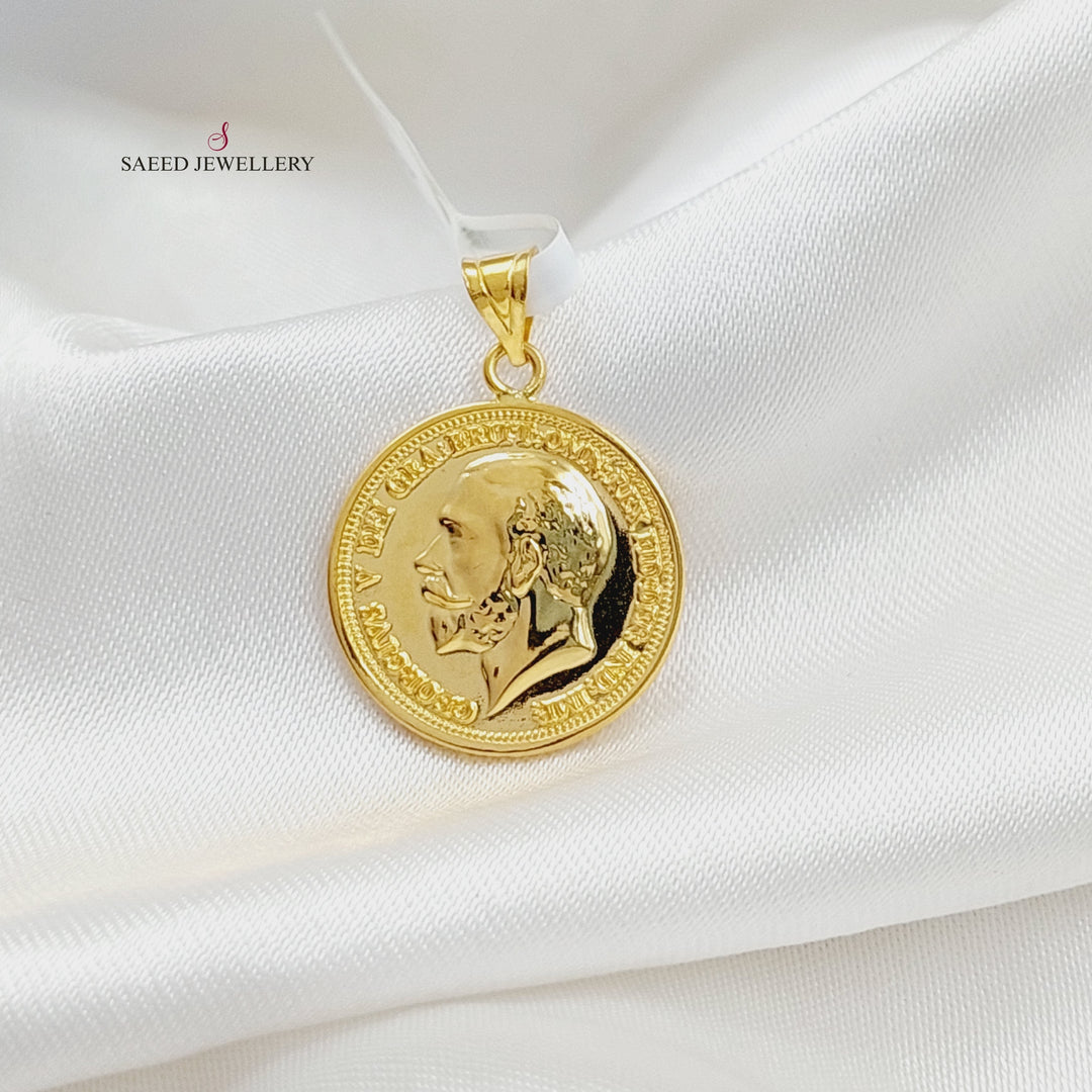 21K Gold English Lira Pendant by Saeed Jewelry - Image 3