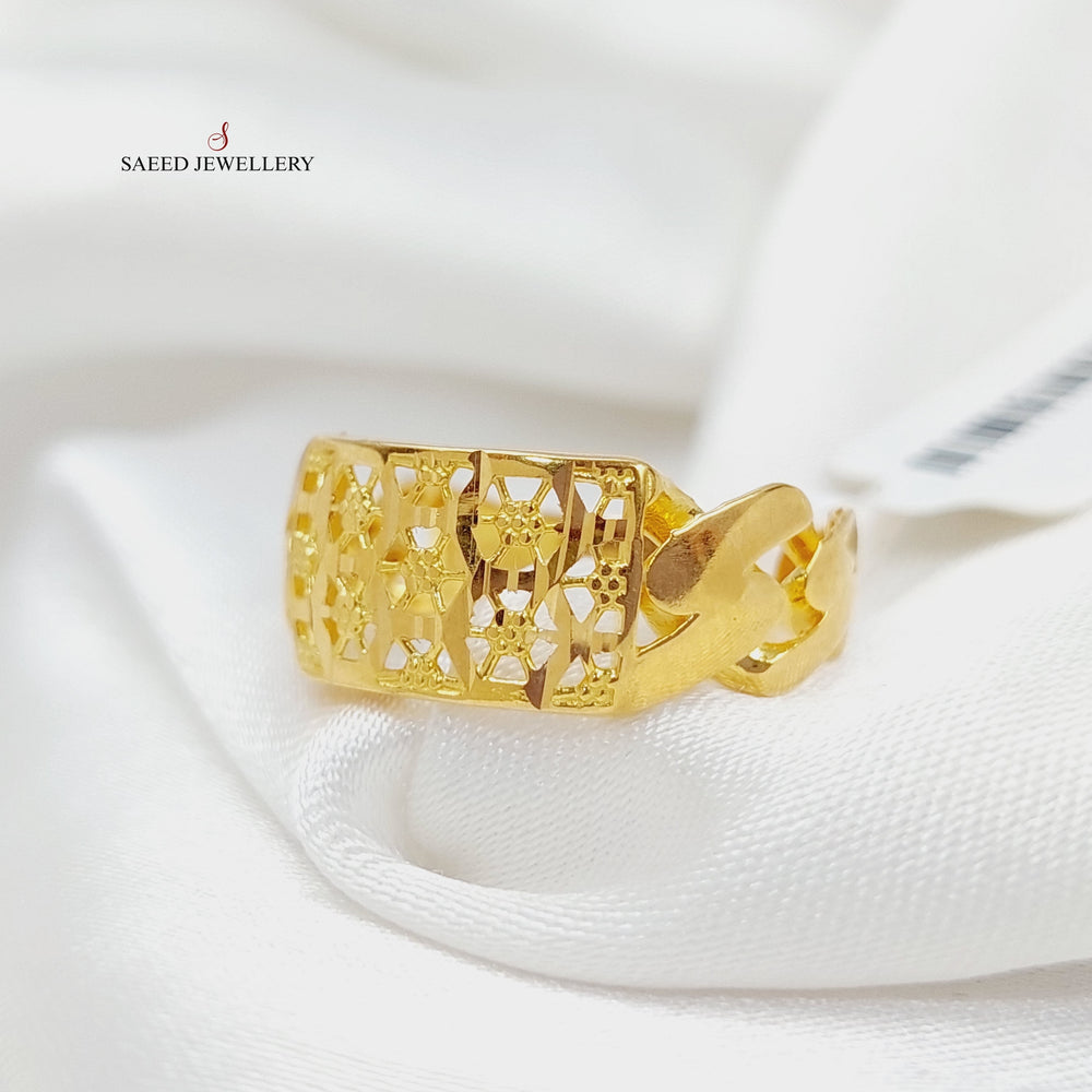 21K Gold Engraved Bar Ring by Saeed Jewelry - Image 2