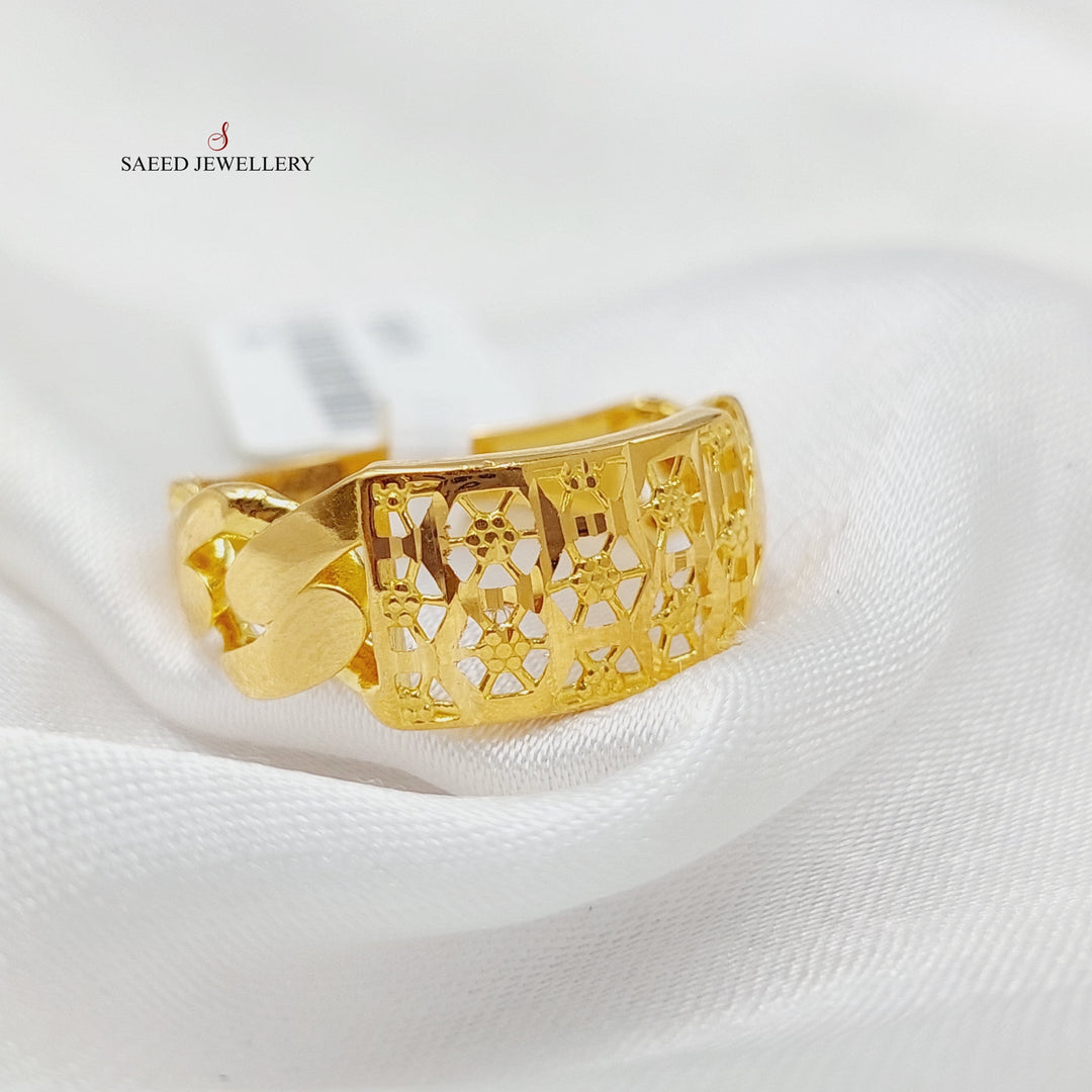 21K Gold Engraved Bar Ring by Saeed Jewelry - Image 3